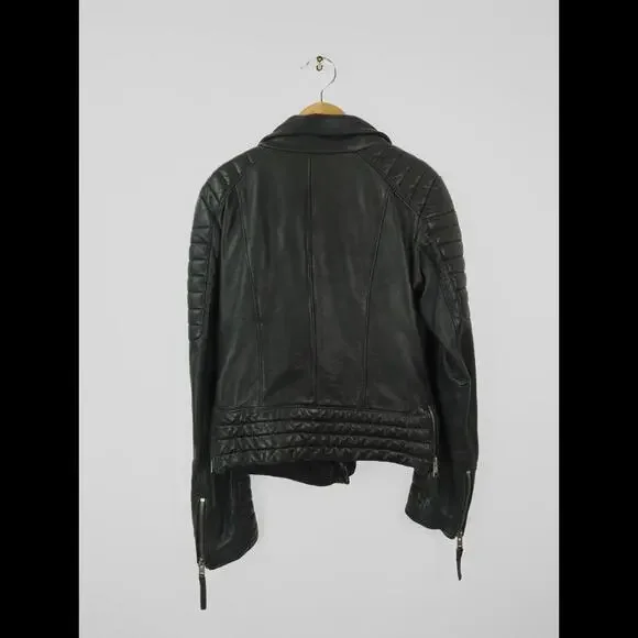 ALLSAINTS Women's Sz 4 S STEINE Black Leather Motorcycle Rider Zip Jacket